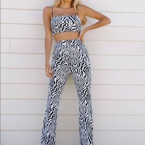zebra striped crop cami top & flare leg pants set